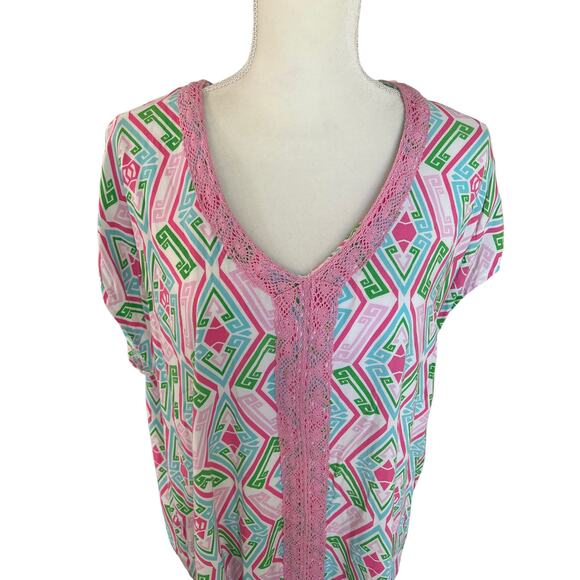 Macbeth Collection Diamond Print Pink Green Girly Swim Beach Coverup Size Medium - Picture 3 of 13